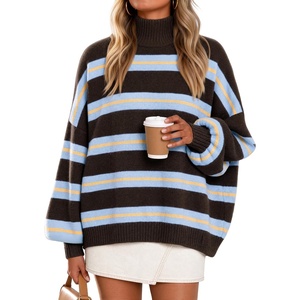 image:imageZESICA Womens Fall Winter Long Sleeve Turtleneck Oversized SweatersBlue Brown