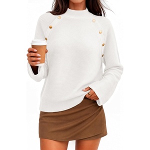 image:imageZESICA Womens Fall Winter Mock Neck Metal Button Pullover SweatersWhite