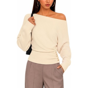 image:imageZESICA Womens Fall Winter Off Shoulder Sweaters Elegant Pullover TopsBeige