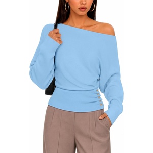 image:imageZESICA Womens Fall Winter Off Shoulder Sweaters Elegant Pullover TopsBlue