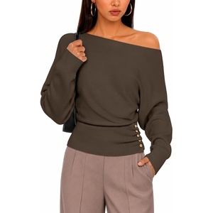 image:imageZESICA Womens Fall Winter Off Shoulder Sweaters Elegant Pullover TopsBrown