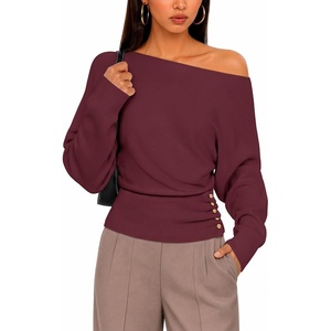 image:imageZESICA Womens Fall Winter Off Shoulder Sweaters Elegant Pullover TopsBurgundy