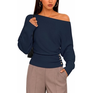 image:imageZESICA Womens Fall Winter Off Shoulder Sweaters Elegant Pullover TopsNavy