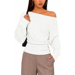 image:imageZESICA Womens Fall Winter Off Shoulder Sweaters Elegant Pullover TopsWhite