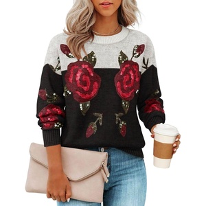 image:imageZESICA Womens Floral Long Sleeve Crewneck Pullover SweatersBlack