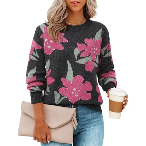 image:imageZESICA Womens Floral Long Sleeve Crewneck Pullover SweatersCarbon Grey