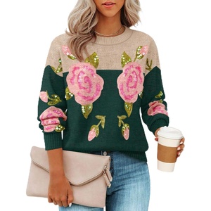 image:imageZESICA Womens Floral Long Sleeve Crewneck Pullover SweatersGreen