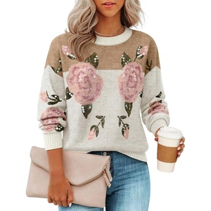 image:imageZESICA Womens Floral Long Sleeve Crewneck Pullover SweatersKhaki