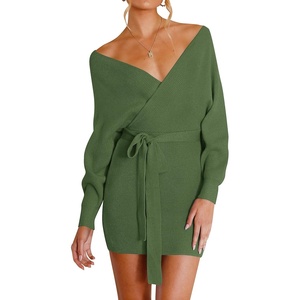 image:imageZESICA Womens Long Batwing Sleeve Wrap V Neck Sweater DressArmygreen
