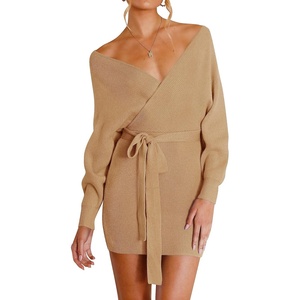 image:imageZESICA Womens Long Batwing Sleeve Wrap V Neck Sweater DressCamel