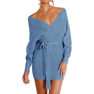 image:imageZESICA Womens Long Batwing Sleeve Wrap V Neck Sweater DressMidnightblue