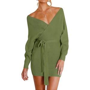 image:imageZESICA Womens Long Batwing Sleeve Wrap V Neck Sweater DressOlive