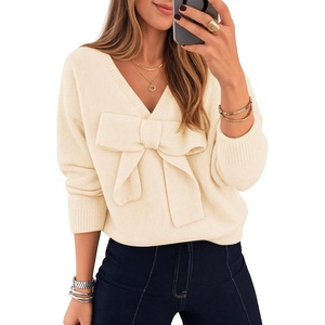 image:imageZESICA Womens Long Sleeve Bow Sweaters Pullover Knit Tops 2026 Fall ClothesApricot
