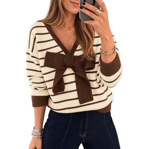 image:imageZESICA Womens Long Sleeve Bow Sweaters Pullover Knit Tops 2026 Fall ClothesBeige