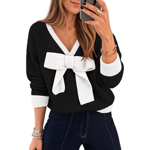 image:imageZESICA Womens Long Sleeve Bow Sweaters Pullover Knit Tops 2026 Fall ClothesBlack