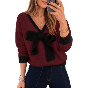 image:imageZESICA Womens Long Sleeve Bow Sweaters Pullover Knit Tops 2026 Fall ClothesBurgundy