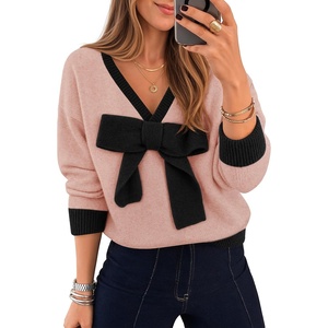 image:imageZESICA Womens Long Sleeve Bow Sweaters Pullover Knit Tops 2026 Fall ClothesPink