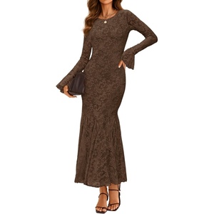 image:imageZESICA Womens Long Sleeve Floral Lace Cocktail Wedding Guest Maxi DressesCoffee