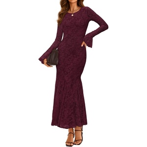 image:imageZESICA Womens Long Sleeve Floral Lace Cocktail Wedding Guest Maxi DressesWine