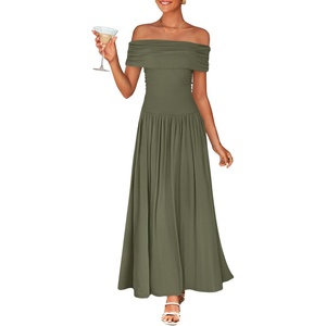 image:imageZESICA Womens Off Shoulder A Line Wedding Guest Maxi DressArmy Green
