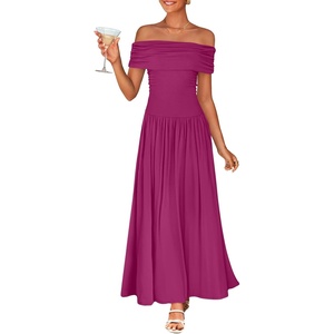 image:imageZESICA Womens Off Shoulder A Line Wedding Guest Maxi DressDragon Fruit
