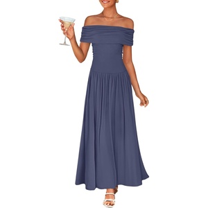 image:imageZESICA Womens Off Shoulder A Line Wedding Guest Maxi DressDusty Blue