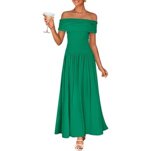 image:imageZESICA Womens Off Shoulder A Line Wedding Guest Maxi DressGreen