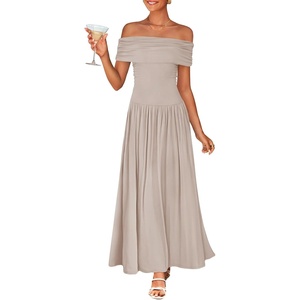 image:imageZESICA Womens Off Shoulder A Line Wedding Guest Maxi DressLight Khaki
