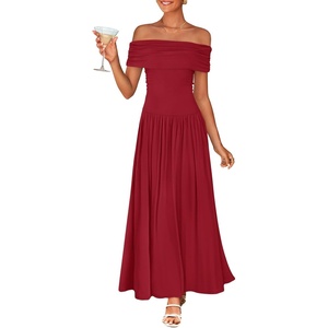 image:imageZESICA Womens Off Shoulder A Line Wedding Guest Maxi DressRed