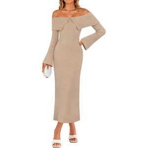 image:imageZESICA Womens Off The Shoulder Fall Sweater DressApricot