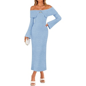 image:imageZESICA Womens Off The Shoulder Fall Sweater DressBlue