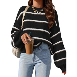 image:imageZESICA Womens Striped Fall Winter Sweaters Oversize Cozy Casual Work OutfitBlack