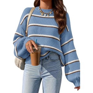 image:imageZESICA Womens Striped Fall Winter Sweaters Oversize Cozy Casual Work OutfitBlue