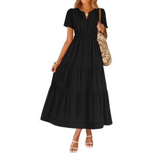 image:imageZESICA Womens Summer Casual Short Sleeve Boho Midi DressBlack