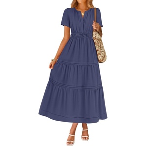 image:imageZESICA Womens Summer Casual Short Sleeve Boho Midi DressNavy
