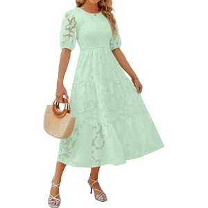 image:imageZESICA Womens Summer Short Puff Sleeve Floral Lace Maxi DressesMint