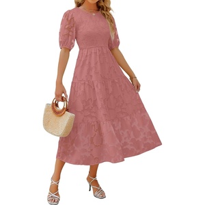 image:imageZESICA Womens Summer Short Puff Sleeve Floral Lace Maxi DressesTearose