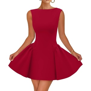 image:imageZESICA Womens Summer Sleeveless Boat Neck Cocktail Mini DressRed