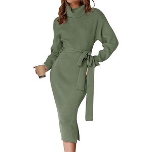 image:imageZESICA Womens Turtleneck Long Sleeve Bodycon Midi Sweater DressesArmygreen