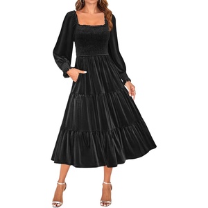 image:imageZESICA Womens Velvet Long Sleeve Cocktail Party Midi DressesBlack