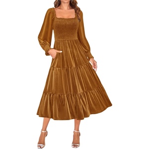 image:imageZESICA Womens Velvet Long Sleeve Cocktail Party Midi DressesCaramel