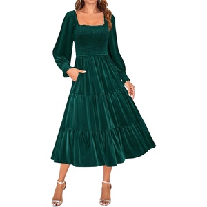 image:imageZESICA Womens Velvet Long Sleeve Cocktail Party Midi DressesDark Green