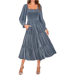 image:imageZESICA Womens Velvet Long Sleeve Cocktail Party Midi DressesDusty Blue