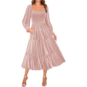 image:imageZESICA Womens Velvet Long Sleeve Cocktail Party Midi DressesPink