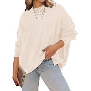 image:imageZESICA Womens Winter Oversized Striped Ribbed Knit SweaterBeige