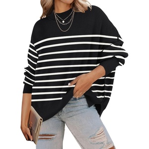 image:imageZESICA Womens Winter Oversized Striped Ribbed Knit SweaterBlackstripe