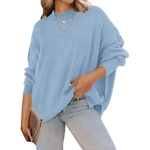 image:imageZESICA Womens Winter Oversized Striped Ribbed Knit SweaterBlue