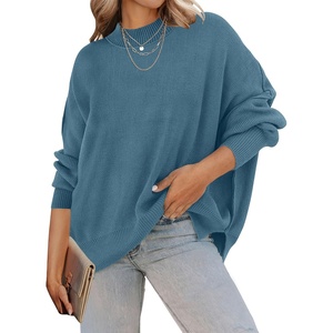 image:imageZESICA Womens Winter Oversized Striped Ribbed Knit SweaterDustyblue