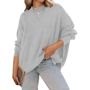 image:imageZESICA Womens Winter Oversized Striped Ribbed Knit SweaterGrey