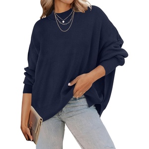 image:imageZESICA Womens Winter Oversized Striped Ribbed Knit SweaterNavy